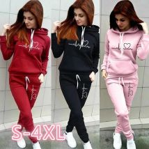 Herbst Winter 2 Stück Set Jogging Frauen Hoodies Hosen bedruckte Sportswear Anzüge Joggen Femme warme Mädchen Hoodie Sets Trainings anzüge