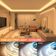 12V/24V 10M FCOB LED-Streifenlicht, warmweiß, schneidbare LED, hohe Dichte, flexibles FOB-COB-Band, linear, 3000K, 4000K, 6000K, für Zimmer