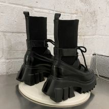 Woman's New Ladies Casual Stretch Fabric Socks Boots Fashion Cross-tied Shoes Platform Gothic Fabric Autumn Thick Bottom Lace-up
