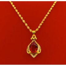 UMQ Authentische Vietnam Sand 18K Gold Halskette frauen 24K Gold Farbe Blume Rubin Anhänger Gold 999 Schlüsselbein gold Überzogene Schmuck
