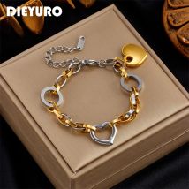DIEYURO 316L Edelstahl Herz Charm Armband Für Frauen Hip Hop Straße Trend Mädchen Handgelenk Schmuck Mode Party Hochzeit Geschenke