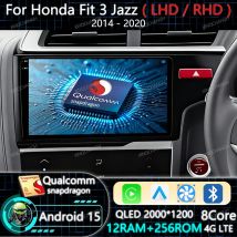 Android 15 Car Radio For Honda Fit 3 Jazz 2014 - 2020 LHD RHD QLED Carplay Auto Qualcomm Multimedia Stereo Video Player 2DIN GPS
