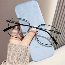 Damen-Myopie-Brille, Anti-Blaulicht-Metallrahmen, AC-Quadratrahmen, flache Brille, 0–500