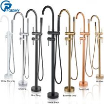 POIQIHY nero opaco a pavimento vasca da bagno doccia rubinetto doppia maniglia Freestanding girevole beccuccio rubinetto Clawfoot vasca da bagno miscelatore rubinetto