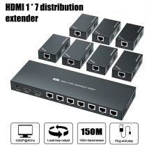 HDMI Extender Splitter 1x7 1080P@60Hz über Cat 5E/6/7 Ethernet-Kabel 50m, Unterstützt HDMI Loopout EDID-Kopie POC-Funktion Monitor