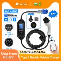 AFYEEV 32A 7.2KW Caricatore portatile EV Type2 IEC62196-2 Caricatore per veicoli elettrici Cavo di ricarica EVSE Wi-Fi Bluetooth Controllo APP