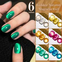 MEET ACROSS 7 ml Golden Autumn Cat Magnetischer Gel-Nagellack, dunkelgoldene Glasperle, Katzen-Magnetgel, Herbstnägel, goldene Nägel
