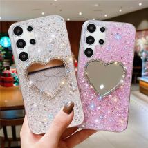 For Samsung A16 Case Luxury Diamond Heart Mirror Case For Samsung Galaxy A16 A06 S25 Ultra Plus S24FE Soft Silicone Phone Cover