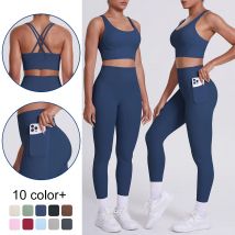 2 Teile/satz Einfarbig Sport Fitness Yoga Kleidung Einfarbig Backless Kreuz Bh Sommer Atmungsaktive Lauf Tasche Hosen Yoga Set