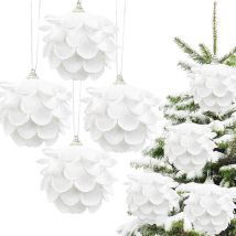 8 cm Weihnachtskugel-Ornamente, weißer Tannenzapfen-Baum, hängende Anhänger, glitzernde Weihnachtsblumenkugel für Zuhause, Neujahr, Navidad-Geschenke