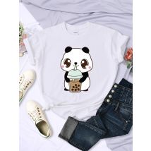 Niedliche kleine Panda trinken Milch tee Frauen T-Shirts Mode lässig Kurzarm Straße Hip Hop Kleidung Persönlichkeit weiche weibliche Tops