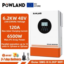POWLAND 6.2KW inversor híbrido MPPT 48V 220V Max PV 500VDC 6500W entrada 120A cargador Solar BMS soporte paralelo 12 Uds con WIFI