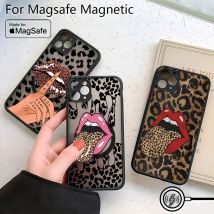 Heiße rote Lippen Leopardenmuster Handyhülle für Samsung Galaxy S25 S24 S23 S22 S21 S20 FE Plus Ultra 5G Matte magnetische Rückseite
