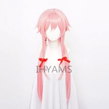 Die Zukunft Tagebuch Yuno Gasai Lange Rosa Gerade Styled Anime Cosplay Perücke Mirai Nikki Synthetische Haar Perücken + Rot band + perücke kappe
