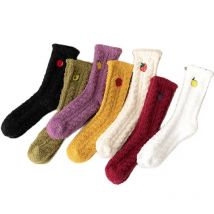 Women Plush Coral Fleece Socks Cute Cartoon Fruits Avocado Lemon Mid Tube Socks Winter Thick Warm Sleeping Floor Sleep Socks