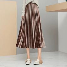 Neue Herbst Winter Samt Plissee Rock Frauen Hohe Taille Alle-spiel A-Line Midi Röcke Elegante Streetwear Abnehmen Lange Röcke