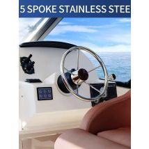 Marine Stainless Steel Steering Wheel Mirror Polished 11 Inch Yacht 5 Spoke Destroyer with Control Knob For Boat Accessories