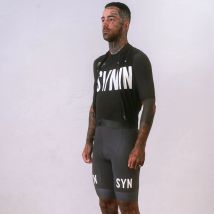 Schwarzes Radtrikot und Trägershorts 2025, Team Race Fahrradanzug Herren Rennrad Kurzarmshirt Set SYN Fahrradbekleidung