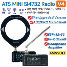AMNVOLT V4/V3S ATS MINI SI4732 Pocket Radio ALL Band DSP Radio FM AM SSB LSB USB Receiver Bracket, with Hi-Z Circuit ESP-32-S3