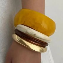 IngeSight.Z 4 Stile Boho Chunky Harz Acryl Verschmieren Breiter Armreif Frauen Punk Geometrische Unregelmäßige Metall Frühling Armband Schmuck