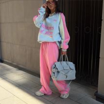 2025 herbst Neue Stil frauen Anzug High-end-Herbst und Winter Pullover Kontrast Farbe Spleißen Hosen Zwei-stück Set