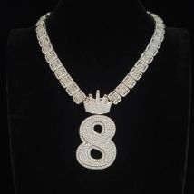 Benutzerdefinierte Iced Out Buchstabe Zahl Anhänger personalisierte Krone Bail Halskette Icy Baguettecz große Tenniskette für Frauen Hip Hop Schmuck