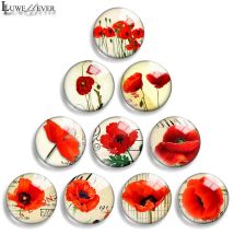 12 mm, 10 mm, 20 mm, 25 mm, 30 mm, 40 mm, 888 rote Blumenmischung, runder Glas-Cabochon, Schmucksuche, 18 mm Druckknopf-Charm-Armband