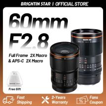 Brightin Star 60mm F2.8 APS-C & Vollformat 2X Makro Manuelles Fokus-Objektiv für Spiegellose Kameras Nikon Z Canon RF M4/3 Sony E Fuji XF EF-M