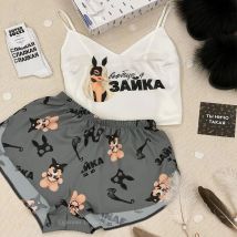 Frauen Seide Satin Pyjamas set Sommer Nachtwäsche Lavendel Blume Gedruckt Pijamas Sexy V-ausschnitt Ärmellose Homewear Kleidung Loungewear