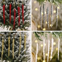 5 Stück Glitzer Gold Rot Chrstimas Eis streifen Anhänger Weihnachts baum hängen Ornament Weihnachts dekoration 2024 Winter Wohnkultur