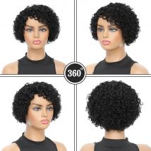 Afro Short Kinky Curly Human Hair Wig Pixie Cut No Lace Front Natural Brazilian Hair Wigs for Women
