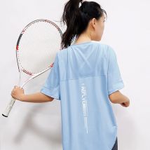 Yoga-Kleidung für Damen, Lauf- und Fitness-Kleidung, hüftbedeckendes langes Sport-T-Shirt, lockeres, kurzärmliges Sport-Top in Übergröße