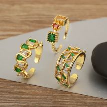 Nidin Hot Sale Personality Design Inlaid Colorful Zircon Open Rings Adjustable For Women Irregular Punk Style Finger Jewelry