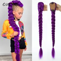 Coda di cavallo lunga sintetica da 26 pollici con clip Capelli viola intrecciati Coda di cavallo Rumi Costume Acconciatura per bambini Ragazze Halloween Natale