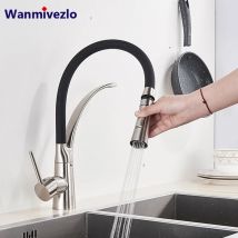 Rubinetto da cucina in gomma nichel spazzolato Rubinetto miscelatore Rotazione Pull Down Stream Spruzzatore Rubinetti Rubinetto acqua calda fredda Rubinetto da cucina con una maniglia