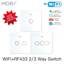 MOES NEW WiFi RF433 Smart Touch Switch 2/3 Way Smart Life/Tuya App Control, Alexa Google Home Voice Control 1/2/3 Gang EU