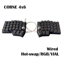 Klawiatura mechaniczna MX z rozkładem 4×6, 2 pokrętłami, ergonomiczną konstrukcją z dzielną konstrukcją, hot-swap, przewodowa, z podświetleniem RGB, programowalna, z przyciskami VIAL, kierunkowa