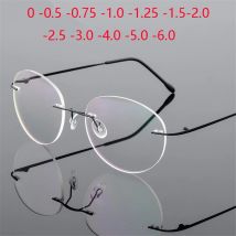 Framless Round Myopia Glasses Finished Women Men Ultra-light Rimless Shortsighted Prescription Eyeglasses 0 -0.5 -0.75 To -6.0