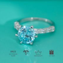 Retro minimalistischer S925 Silber ozeanblauer Ring, Hochzeitsversprechen, Verlobungsantragsringe für den täglichen Gebrauch, hübsches Jubiläumsgeschenk