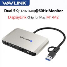 WAVLINK USB 3.0/USB C auf DisplayPort/HDMI Display Adapter Dual 5K@60Hz Monitor Hub für Mac M1 M2 Windows DisplayLink DL6950 Chip