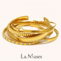 La. Muses Simple Multi Style Stackable Stainless Steel Women's Bracelet PVD Gold Plated Fashion Jewelry Accessories