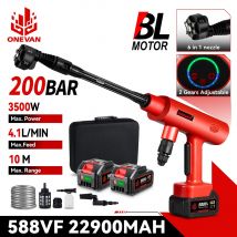 ONEVAN 200Bar 3500W bürstenloser elektrischer Hochdruckreiniger 6-in-1-Spritzpistole Autowaschen Gartenreinigung für 21V 18V Batterie