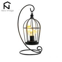 Vintage Birdcage Table Lamp Hanging Lantern Candlestick Metal Hollow Lanterns Tealight Hanging Lanterns Wedding Home Decor