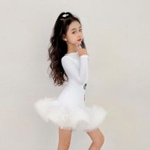 Nuovi vestiti da ballo latino per bambini maniche lunghe abito di piume bianche costume da spettacolo per ragazze Cha Cha Wear abito da competizione