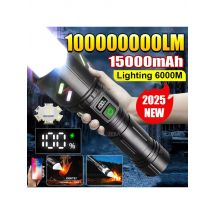 1000000 Lumen High Strong Power Rechargeable Led Flashlight Built-in Battery Zoom-able Adjustable Brightness Tactical Flashlight