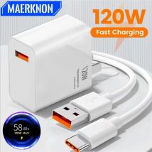 120W GaN USB Charger QC 3.0 EU/US Plug Phone Charger Adapter Type C Cable For iPhone Samsung Xiaomi Fast Charging Wall Charger