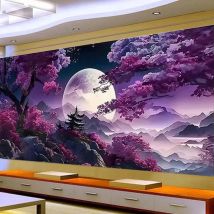 Fullcang Large Size Full Diamond Painting Kits Moon Mountain Scenic Pavilion Diy Abstract Mosaic Embroidery Picture Wall Decor