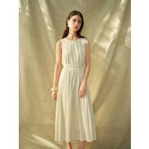 ZIQIAO【2 Farben】 Ärmelloses Pendlerkleid für Damen, Frühling, neues beiges Temperament, langes X-LINE-Kleid mit Schärpen 25ZQ91147
