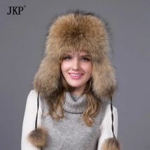Lady Real Russia Hot Winter Fashion Item Natürliche Waschbär Fuchspelz Ledermütze mit Winterohren Damen dicke und warme Wintermütze