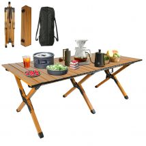 Portable Folding Camping Table Lightweight Aluminum Alloy with Wood Grain Desktop,150KG Load Capacity,for Outdoor Picnic BBQ